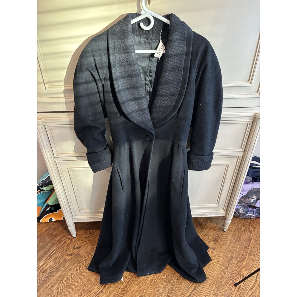 Bernard Perris‎ Paris Vintage Black Full Length Wool Coat Pockets Small READ